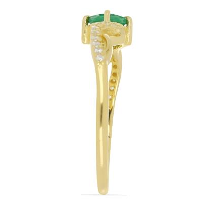 BUY 14K GOLD NATURAL EMERALD GEMSTONE CLASSIC RING WITH WHITE DIAMOND